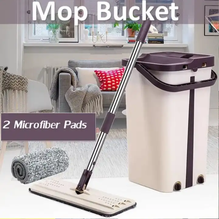 SCRATCH Cleaning Mop with Bucket Hands-Free Microfiber Flat Spin Mop System 360° Flexible Head